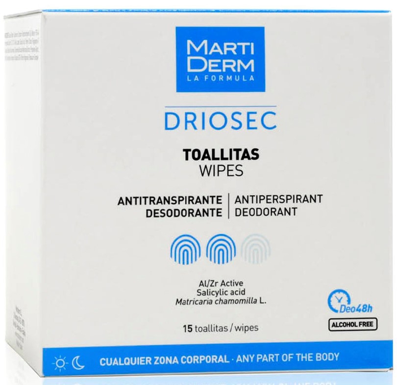 Martiderm - Driosec 0% alcohol wipes for the whole body 15units