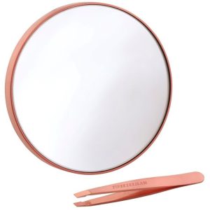 Tweezerman - Set zebra magnifying mirror 10x + mini slant tweezer rose gold
