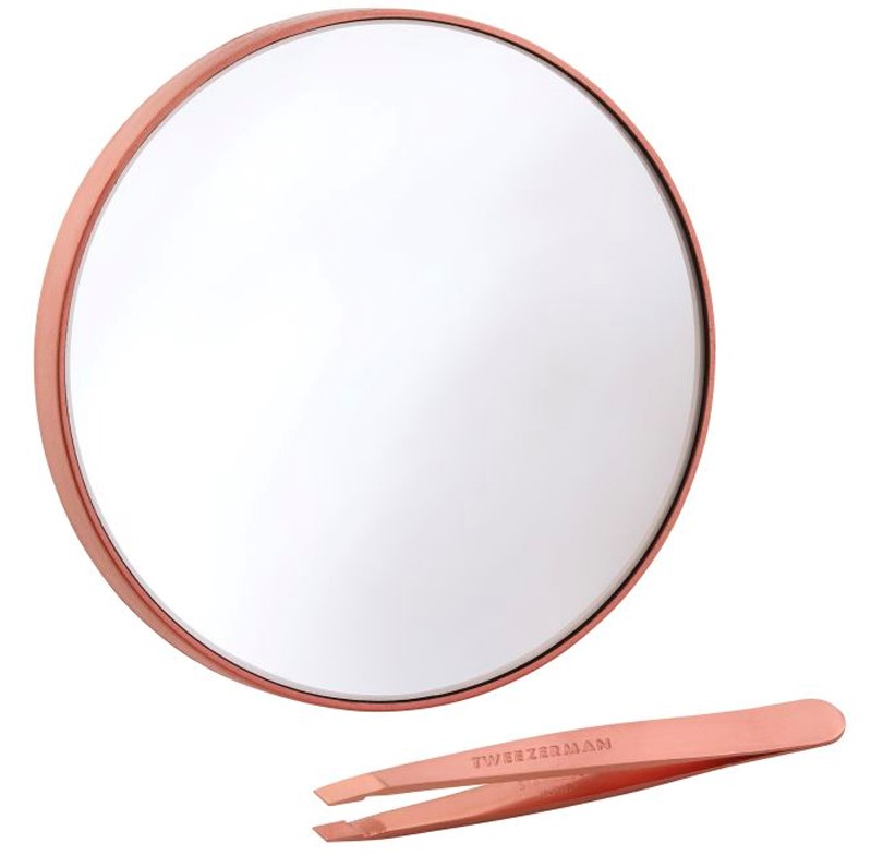 Tweezerman - Set zebra magnifying mirror 10x + mini slant tweezer rose gold
